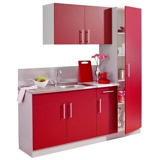 wiho Küchen Küche Kiel, Breite 190 cm mit 28 mm starker Arbeitsplatte, Tiefe 50 cm beige|rot