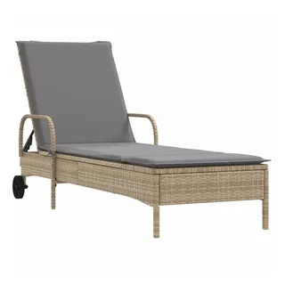vidaXL Gartenliege Sonnenliege mit Rollen und Auflage Beige Poly Rattan, 1 St.