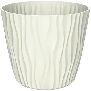 Engelland - 1 x Blumentopf mit Bewässerungssystem, Beige, Ø 39 cm, Pflanzkübel, Übertopf, 3D-Wellenmuster, Innen- & Außenbereich, Drainagesystem & Wasserspeicher, rund, Kunststoff