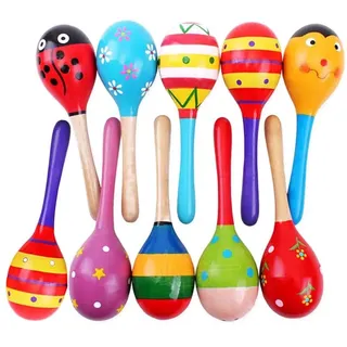 NUOBESTY 10 Stück Holz Fiesta Maracas Niedlichen Tier Muster Hand Glocke Baby Quietscher Sand Hammer Spielzeug für Mexikanische Fiesta Musikalische Party Gunst (Zufällige Farbe)