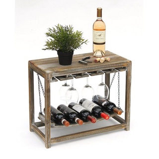 DanDiBo Weinregal Weinregal Holz Braun mit Ablage 47 cm Flaschenregal mit Glashalter 9202-R Flaschenhalter Weinschrank Regal stehend