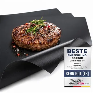 BBQROX Grillplatte [Vergleichssieger 2025] Grillmatte, Grillunterlage, 3er Set Ø 0.2 cm x 40 cm x 33 cm