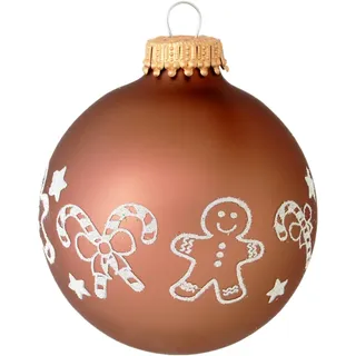 Weihnachtsbaumkugel KREBS GLAS LAUSCHA "CBK00046, Weihnachtsdeko, Christbaumschmuck, Christbaumkugeln Glas", braun (braun, weiß), Ø:7cm, Glas, Weihnachtsbaumkugeln, aus Glas, mit Weihnachts-Motiv