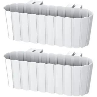DTU24 2 x Blumenkasten Blumentopf Balkonkasten Pflanzkasten mit Halterungen 2 Pack (40 cm, Weiß)