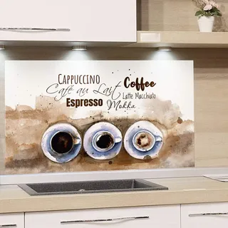 GRAZDesign Spritzschutz Küche Herd, Kaffee Motiv in braun - beige mit Tassen, Küchenrückwand aus Echtglas, Wandschutz Glasbild 4mm ESG Glas / 80x40cm