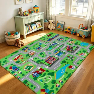 Capslpad Kinder Spielteppich 150x200cm Extra Große Stadtleben Teppich Auto Rennen Matte Bildung Verkehr Straße Teppich Spiel Teppich für Spielzimmer Baby Kleinkind Junge Kinderzimmer Schlafzimmer