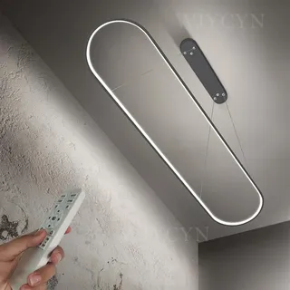 Dimmbar Oval LED Kronleuchter Pendelleuchte moderner Esstisch Büro mit Fernbedienung ring Hängelampe höhenverstellbar Blendfreesszimmer Arbeitszimmer Wohnzimmer Kücheleuchte B:Schwarz L120cm 52W