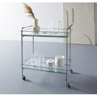 LeGer Home by Lena Gercke Rollwagen "Alimore", chromfarben, B:75cm H:80cm T:40cm, Glas, Metall, LEGER HOME BY LENA GERCKE, Rollwagen, Rollwagen, mit Glasablagen und Rollen, Modernes Design, Breite 75 cm, Höhe 80 cm