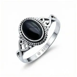 mantraroma Silberring BAGHIMI oval aus 925 Silber mit Onyx (Ring mit Schmuckbeutel), Damenring aus 925er Silber schwarz 48