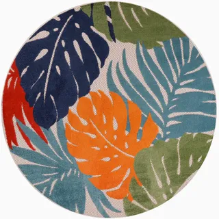 Novel Outdoorteppich Floral, Blau, Grün, Textil, Blätter, rund, Oeko-Tex® Standard 100, pflegeleicht, Teppiche & Böden, Teppiche, Outdoorteppiche