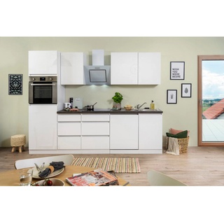 Respekta Küchenzeile/Küchenblock ohne E-Geräte 280 cm Grifflos Weiß Hochglanz