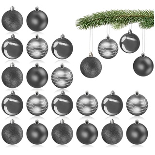com-four® 24x Christbaumkugel - Weihnachtsbaumkugeln aus Kunststoff für Weihnachten - Baumschmuck für den Christbaum - Christbaumschmuck - Kunststoffkugeln (grau)