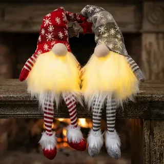LED Weihnachtswichtel 30cm(68cm) Gnom 2 Stück Kantenhocker leuchtend Dekofigur