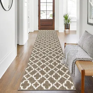 SHACOS Läufer Flur rutschfest 60x240 cm, Teppichläufer waschbar, Braun | Küchenteppich mit Gummirücken, schmutzabweisender Teppich Läufer, Modern Flurteppich für Küche, Eingang, Schlafzimmer