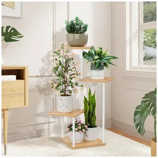 Simloveve Blumenständer Pflanzenständer Pflanzentreppe 4 Etagen Pflanzenregal Blumenregal (Blumentreppe 4 Etagen, Pflanzenständer Metall Holz), Blumenständer für Balkon Deko Garten Wohnzimmer Weiß