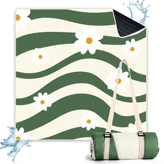 LARUTAN Stranddecke, wasserdicht, maschinenwaschbar, tragbare Picknickdecke mit Schultergurt - für Strandtage & Picknicks Versailles Daisy 200 x 200 cm