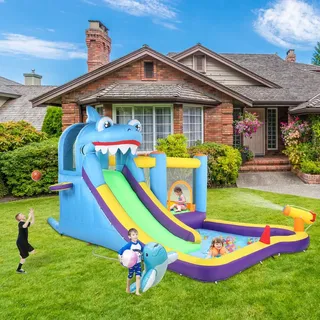 FCH Hüpfburg aufblasbar mit Rutsche Wasserrutsche Spielpool Wasserspielcenter Wasserpark Planschbecken 350x300x225cm(mit Gebläse)