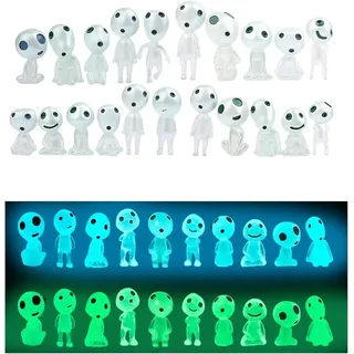 Mini Gartendekoration Figuren 20 Stück, Luminous Bunelves, Blaue/Grüne Kodama Elfen, Wetterfest, Langlebig