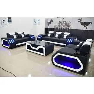 Sofagarnitur Beleuchtete Couch Set 3+2+2 + Tisch Ledersofa Sitz Design Polster