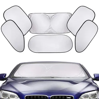 DUBENS 6 Stück Universal Windschutzscheibe Auto Sonnenschutz, Silber Reflektierende UV-Auto Protection - Reduziert Armaturenbrett und innen Temperaturen und Baby Autosonnenschutz