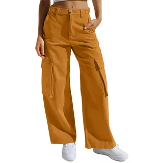ZWY Gerade Jeans Workerjeans, Straight-Jeans Damen Hoher Taille Jeanshosen (1-tlg) Wide Leg Schlaghose Baggy Cargo Pants(16-tlg) M