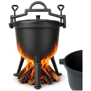 Gusseisen Dutch Oven Feuertopf 8L mit Beinen Gulaschkessel Grill Lagerfeuer Topf