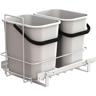 LM 66/2 Einbau Mülleimer weiß ausziehbar Duo Mülltrennsystem für Küche Unterschrank, 2 Abfalleimer weißer Korbauszug 29x48x35,5 cm