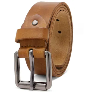 ROYALZ 'Richmond' Ledergürtel Herren aus robusten 4mm Büffel-Leder, Vintage Jeans-Herren-Gürtel mit Dornenschließe Voll-Leder 38 mm, Farbe:Braun, Größe:Bundweite 110 cm = Gesamtlänge 125 cm - Bundweite 110 cm = Gesamtlänge 125 cm