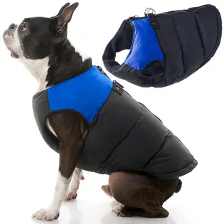Gooby Gepolsterte Weste, Hundejacke, warm, mit Reißverschluss, Fleece-Jacke mit Doppel-D-Ring-Leine, wasserabweisend, für kleine Hunde und mittelgroße Hunde, Blau, Größe M