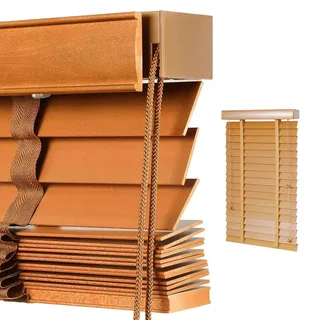 Holz Jalousie Fenster Innen, Horizontal Echtholz jalousien Breite 40-160 cm Sonnenschutz/Sichtschutz Venezianische Jalousie Für Haus,Büro,Anpassbar(Light Brown)