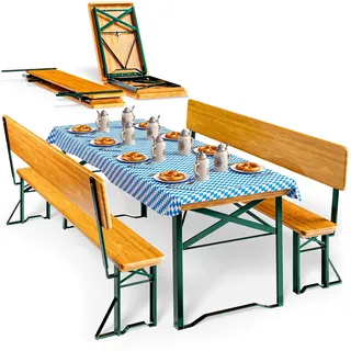 CASARIA® 2er Set Bierzeltgarnitur mit Lehne 170 cm Klappbar Stabil 2X Bierbank 1x Breiter Tisch Holz Biertischgarnitur Festzeltgarnitur Biergarten