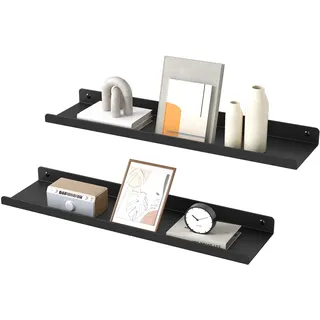 SONGMICS Wandregale aus Metall, 2er Set, Schweberegale, Industrie-Design, Wandboards, für Dekos, für Schlafzimmer, Küche, Badezimmer, Wohnzimmer, unterschiedliche Layouts, schwarz LFS014BH01