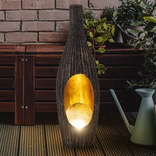 ETC Shop Solarleuchte Rattan goldfarben 14,3x45,5 cm inkl. LED warmweiß