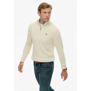 Strickpullover SUPERDRY "COTTON KNIT HENLEY", Herren, Gr. M, cream, Strick, Obermaterial: 100% Baumwolle, unifarben, slim fit hüftlang, Rundhals, Rippbündchen, Pullover Strickpullover, aus Baumwolle, Slim Fit, mit Stehkragen, hüftlange Form, pflegeleicht