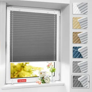 BelleMax Plissee ohne Bohren Verdunkelung Klemmfix, Thermo Plissee Grau 105x120 cm(BxH), Verdunklungsplissee 100% Verdunkelnd & lichtundurchlässig, Sichtschutz und Sonnenschutz für Fenster & Tür