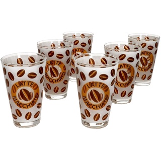 6er Set Cremona Latte Macchiato Gläser I Orange I 240 ml I Milchglas-Optik mit Kaffeebohnen und Aufschrift I Alternativ für Milchkaffee, Café au Lait, Kakao, Chai Latte & Co