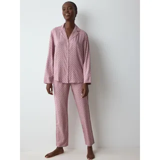 Pyjama TRIUMPH "Boyfriend Fit PW 03", Damen, Gr. 36, rosa (rot, light combination), Single Jersey, Obermaterial: 100% Viskose, bequem lang, V-Ausschnitt, Homewear-Sets Pyjama, bequem und stilvoll