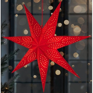 BRUBAKER LED Stern 60 cm Papier Weihnachtsstern zum Aufhängen - LED Adventsstern, Hängender Leuchtstern - Beleuchtbar mit Batterie, LED fest integriert, Warmweiß, Weihnachtsdeko für Fenster - 3D Papierstern mit Timer-Funktion rot