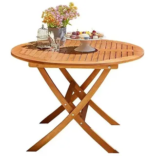 Sunfun Diana Gartentisch rund  (Ø x H: 107 x 75 cm, Akazie, Naturbraun, Klappbar)