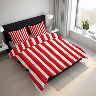 Generisch Streifen Bettwäsche 135x200 2teilig, Rot Weiß Gestreift Bettwäsche-Sets mit Reißverschluss, Microfaser Weiche Bettbezug mit Kissenbezüge 80×80 GG1l