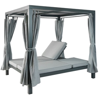 Lounge-Gartenliege MCW-J66, XL Sonnenliege Bali-Liege Doppelliege Outdoor-Bett, 10cm-Polster aus Olefin Alu grau