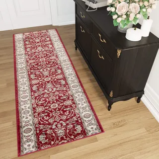 TAPISO Colorado Läufer Teppich Brücke Klassisch Flur Kurzflor Orientalisch Rot Creme Beige Floral Ornament Barock Muster ÖKOTEX 100 x 600 cm