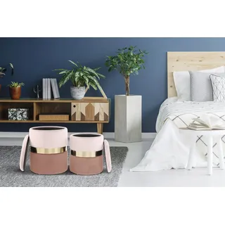 Kayoom Hocker Zora 125 2er-Set Samt 31,5 x 38 x 36 cm Rosa/Gold/Altrosa