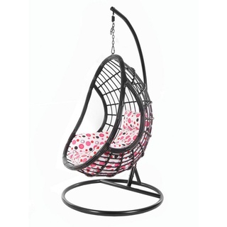 KIDEO Hängesessel »PALMANOVA black«, Loungemöbel, Swing Chair, Schwarz, Hängesessel mit Gestell und Kissen, Schwebesessel, Muster rosa