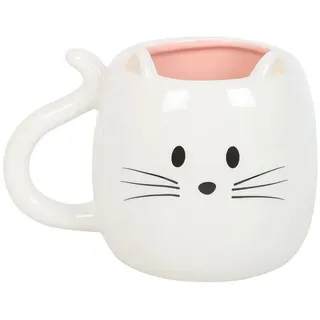 Something Different Tasse Kleine weiße Katze Tasse mit Katzengesicht 500 ml, Kleine weiße Katze Tasse mit Katzengesicht 500 ml