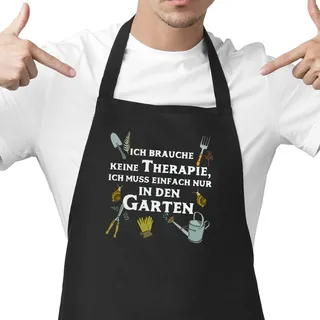 Fashionalarm Schürze mit Spruch - Garten keine Therapie | Gartenschürze lustige Geburtstag Geschenk-Idee für Gärtner Garten Papa Mama Opa Oma, Schwarz