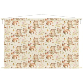 Bilderdepot24 Wandteppich Kinderzimmer modern Wald Aquarell Natur Tiere Bär beige, rechteckig, Höhe: 2.6 mm, großes Wandbild aus Natur-Baumwolle Wandbehang Stoffbild Tuch Wollseil beige 185 cm x 125 cm x 2.6 mm