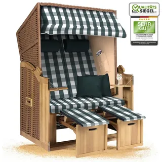 Strandkorb Hanse Strandkorb Strandkorb 2-Sitzer Ostsee Volllieger in Natur Beige Grün, BxTxH: 120x80x160 cm, Ostsee Volllieger, Ostsee 2-Sitzer Modell 2025, Stabiles Wacholder mit handgefertigtem Polyrattangeflecht grün