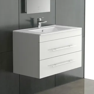 Alpenberger Bad Waschbecken mit Unterschrank | Gäste WC Waschtisch 70 cm | Badmöbel Set Waschbeckenunterschrank Hängend | Badunterschrank Vormontiert