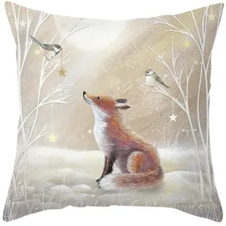 Hixingo 45/50cm Sofakissen mit Füllung und Bezug, Dekokissen mit Füllung Bezug Druck Taillenkissen Weiches Komfort für Sofa, Bett, Wohnzimmer, Halloween, Weihnachten (Fuchs,45x45cm)